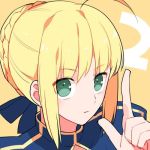  2 ahoge blonde_hair braid countdown fate/stay_night fate_(series) green_eyes gum_(gmng) looking_at_viewer lowres saber solo yellow_background 