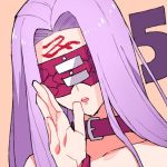  1girl 5 countdown facial_mark fate/stay_night fate_(series) gum_(gmng) long_hair lowres mask number open_mouth purple_hair rider solo 