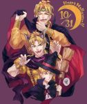  3boys absurdres animal_ears blonde_hair cape crescent_moon dio_brando hat highres jojo_no_kimyou_na_bouken kali_lgk moon multiple_boys multiple_persona older red_eyes vampire witch_hat wolf_ears younger 