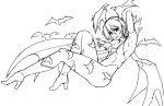  1girl armpits bat_print bat_wings boots breasts demon_girl eu03 head_wings high_heel_boots high_heels leotard lilith_aensland lineart pantyhose print_legwear reclining short_hair sideboob small_breasts solo succubus vampire_(game) wings 