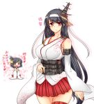  2girls black_hair breasts cowboy_shot fusou_(kantai_collection) hairband kantai_collection large_breasts long_hair looking_at_viewer multiple_girls nokokopopo nontraditional_miko red_eyes short_hair skirt smile thigh_gap translation_request very_long_hair yamashiro_(kantai_collection) 
