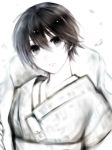  1girl black_eyes black_hair fatal_frame fatal_frame_5 japanese_clothes kagamiya_rui kimono petals short_hair sketch solo 