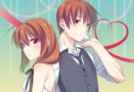  1boy 1girl back-to-back brother_and_sister dress formal little_busters!! long_hair natsume_kyousuke natsume_rin short_hair siblings suit touon vest 