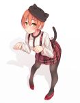  1girl animal_ears animal_hat black_legwear blush cat_ears cat_hat cat_tail green_eyes hat highres hoshizora_rin looking_at_viewer love_live!_school_idol_project orange_hair pantyhose paw_pose short_hair shuuichi skirt smile solo tail 