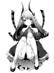  1girl bare_shoulders character_request copyright_request dress elf hair_ornament horns legs long_hair monochrome panties pantyshot pointy_ears solo tagme teroru thigh-highs underwear 