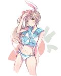  1girl animal_ears brown_hair duizhang idolmaster long_hair looking_at_viewer love_live!_school_idol_project midriff minami_kotori navel rabbit_ears sailor_swimsuit_(idolmaster) sketch solo yellow_eyes 