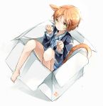 1girl :3 animal_ears barefoot box cat_ears cat_tail duizhang green_eyes hoshizora_rin looking_at_viewer love_live!_school_idol_project orange_hair paw_pose school_uniform short_hair simple_background sketch solo tail white_background 