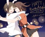  2girls animal_ears female_admiral_(kantai_collection) hug kantai_collection kisetsu multiple_girls rabbit_ears sendai_(kantai_collection) short_hair skirt translation_request 