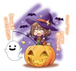  bat ghost halloween halloween_costume hat ikazuchi_(kantai_collection) jack-o&#039;-lantern kadose_ara kantai_collection lightning_bolt lowres pumpkin witch_hat 