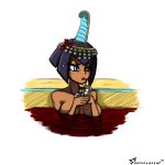  2girls anger_vein bathing black_hair blood bloody_marie_(skullgirls) blue_eyes bob_cut breasts dark_skin drinking_straw eliza_(skullgirls) highres maid minigirl multiple_girls partially_submerged pun short_hair skullgirls southpawper sweatdrop tiara 