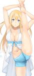  :o amagi_brilliant_park blonde_hair blue_eyes breasts cleavage dress flexible large_breasts leg_lift long_hair midriff navel shorts stretch sylphy_(amaburi) tsuchifumazu two_side_up 