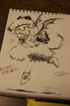  1girl dated karaagetarou monochrome photo remilia_scarlet signature sketch tagme touhou traditional_media 