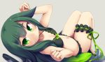  1girl bikini gatchaman_crowds green_eyes green_hair highres long_hair lying swimsuit tatuyayosi utsutsu 