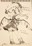  1girl bloomers dated fang flandre_scarlet hands_on_hips hat karaagetarou looking_back monochrome photo puffy_sleeves short_hair side_ponytail signature sketch smile socks touhou traditional_media underwear wings wrist_cuffs 