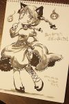  1girl dated kaenbyou_rin karaagetarou monochrome photo signature sketch tagme touhou traditional_media 