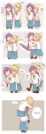  2girls arm_hug ayase_eli black_legwear blonde_hair blush carrying comic english face_hug halloween highres horosho kneehighs long_hair love_live!_school_idol_project low_twintails multiple_girls piggyback ponytail purple_hair scared school_uniform stitched tears thigh-highs toujou_nozomi trembling twintails veebu 