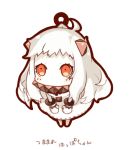  1girl ahoge chibi dress fumizuki horns kantai_collection keychain long_hair looking_at_viewer lowres mittens northern_ocean_hime orange_eyes shinkaisei-kan solo translation_request white_dress white_hair white_skin 