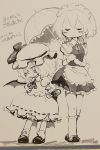  2girls dated izayoi_sakuya karaagetarou monochrome multiple_girls photo remilia_scarlet signature sketch tagme touhou traditional_media 