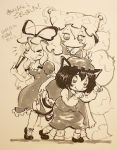  3girls chen dated karaagetarou monochrome multiple_girls photo signature sketch tagme touhou traditional_media yakumo_ran yakumo_yukari 