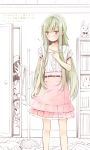 blush green_hair kagerou_project kido_tsubomi long_hair march-bunny partially_colored peeking_out solo translation_request very_long_hair 