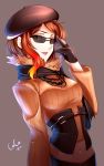  1girl beret blonde_hair brown_eyes brown_hair coco_(rwby) corset fingerless_gloves gloves hat multicolored_hair open_mouth redhead rwby short_hair simple_background sm318 solo sunglasses 