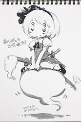  1girl dated karaagetarou konpaku_youmu monochrome photo signature sketch tagme touhou traditional_media 