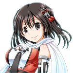  1girl black_eyes blush breasts brown_hair bust hair_ornament highres kantai_collection looking_at_viewer necktie scarf sendai_(kantai_collection) short_hair smile solo tk8d32 two_side_up white_background 