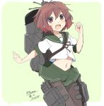  1girl brown_hair kantai_collection looking_at_viewer mutsuki_(kantai_collection) navel open_mouth pantyhose school_uniform serafuku short_hair simple_background skirt smile solo wara_(warapro) 