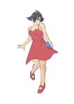  1girl bag bare_shoulders black_hair breasts casual cleavage drawfag dress handbag makoto_(street_fighter) mary_janes red_dress red_shoes shoes short_hair solo street_fighter 