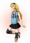  1girl blue_eyes kousaka_kirino official_style ore_no_imouto_ga_konna_ni_kawaii_wake_ga_nai profile sakaki_youma standing_on_one_leg sunglasses sunglasses_on_head sweater_vest thigh-highs 