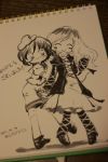  2girls dated hijiri_byakuren karaagetarou monochrome multiple_girls murasa_minamitsu photo signature sketch tagme touhou traditional_media 