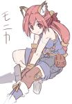 belt boots bow gloves knee_high_boots long_hair nekomimi pink_eyes pink_hair pony_tail shorts sword thigh_highs 