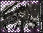  alternate_costume android armor black_rock_shooter checkered claws glowing glowing_eyes highres huge_weapon insane_black_rock_shooter ledjoker07 solo weapon zoom_layer 