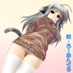  ahoge aria aria_lieze black_hair blue_eyes catgirl long_hair mahou_shoujo_lyrical_nanoha nekomimi panties striped_panties stripes thigh_highs 