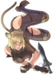  blonde_hair boots catgirl fang ff11 ffxi final_fantasy final_fantasy_xi game garter gloves green_eyes knee_high_boots mithra nekomimi robina short_hair sword 