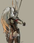  armor ass bunny_ears bunnygirl ff12 ffxii final_fantasy final_fantasy_xii fran g-string game gloves helmet lips long_hair nekkeau pony_tail ponytail red_eyes solo sword thigh_highs thong usagimimi viera weapon white_hair 