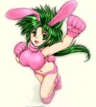  bunny_ears gloves green_eyes green_hair imageboard_colors jochuu-san long_hair lowres oekaki original panties pony_tail solo usagimimi yagisaka_seto 