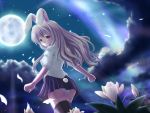  ass bunny_ears bunny_tail bunnygirl crying flower kaisu light_smile long_hair moon moonlight night night_sky panties red_eyes reisen_udongein_inaba seifuku skirt sky solo star_(sky) starry_sky tail tears thigh-highs thighhighs touhou underwear white_panties 