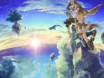  blonde_hair blue_eyes cape cloak cloud detached_sleeves goggles hair_ribbon highres junji kagamine_len kagamine_rin landscape midriff open_mouth ponytail ribbon short_hair siblings sitting skirt sky smile staff thighhighs twins vocaloid whale 