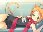  cat_ears enika flat_chest green_eyes inato_serere loli name_tag nekomimi one-piece_swimsuit redhead scarf school_swimsuit short_hair swimsuit tail 