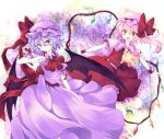  2girls :d bat_wings blonde_hair blue_hair bow flandre_scarlet happy hat highres large_bow multiple_girls open_mouth orange_eyes outstretched_arms ponytail remilia_scarlet riichu short_hair siblings side_ponytail sisters smile spread_arms touhou tsurime wings wrist_cuffs 
