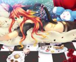  :p animal_ears cat_ears flower food green_eyes luke_fon_fabre mieu nanatomi_yuki petals red_hair red_rose redhead rose tail tales_of_(series) tales_of_the_abyss thighhighs tongue 