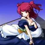  cleavage hair_bobbles hair_ornament kyuu_you large_breasts onozuka_komachi red_eyes red_hair redhead short_hair touhou twintails 