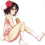  bunny_tail carrot drink feet flower hibiscus highres inaba_tewi rabbit_ears red_eyes scan socks solo straw touhou 