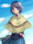  arms_behind_back blue_eyes blue_hair hazime_akira isara_gunther senjou_no_valkyria shawl short_hair skirt wrench 