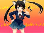  ayase08 black_hair blue_eyes cat_ears hand_on_hip k-on! long_hair nakano_azusa pun2 school_uniform solo twintails wink 