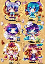  candy chibi english food heterochromia hijiri_byakuren hina_hina hood kumoi_ichirin murasa_minamitsu nazrin sweets tatara_kogasa toramaru_shou touhou 