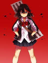  1girl blue_eyes kill_la_kill matoi_ryuuko mmyk81 multicolored_hair school_uniform short_hair smile 