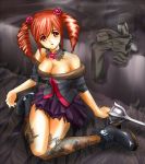  amy_sorel bare_shoulders boots breasts choker cleavage detached_sleeves dress drill_hair fishnet_stockings fishnets flower fur gothic_lolita lace rapier red_eyes redhead rose short_twintails soul_calibur soul_calibur_iv sword taka thigh-highs torn_clothes twintails 