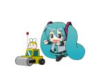  animated animated_gif antennae aqua_eyes aqua_hair chibi detached_sleeves gif hatsune_miku kagamine_rin long_hair mameshiba necktie open_mouth simple_background skirt smile sparkle steamroller toy twintails very_long_hair vocaloid walking 